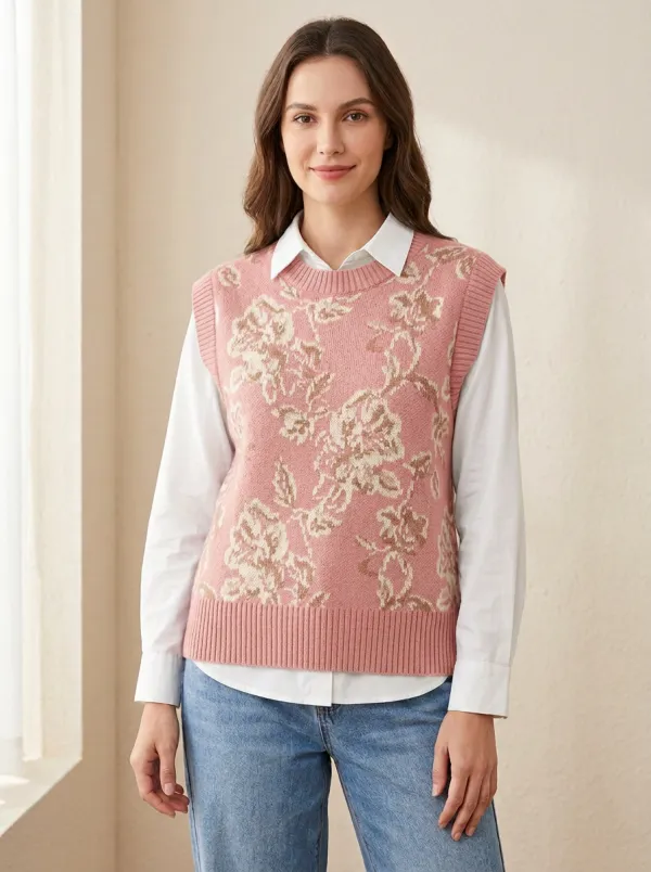Clean-Lined Floral Sweater Vest