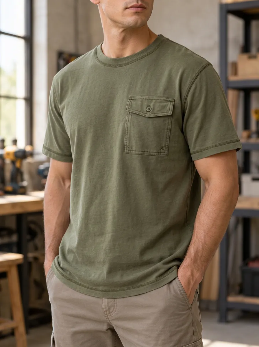 Men's Utility T-Shirt with Visible Topstitching