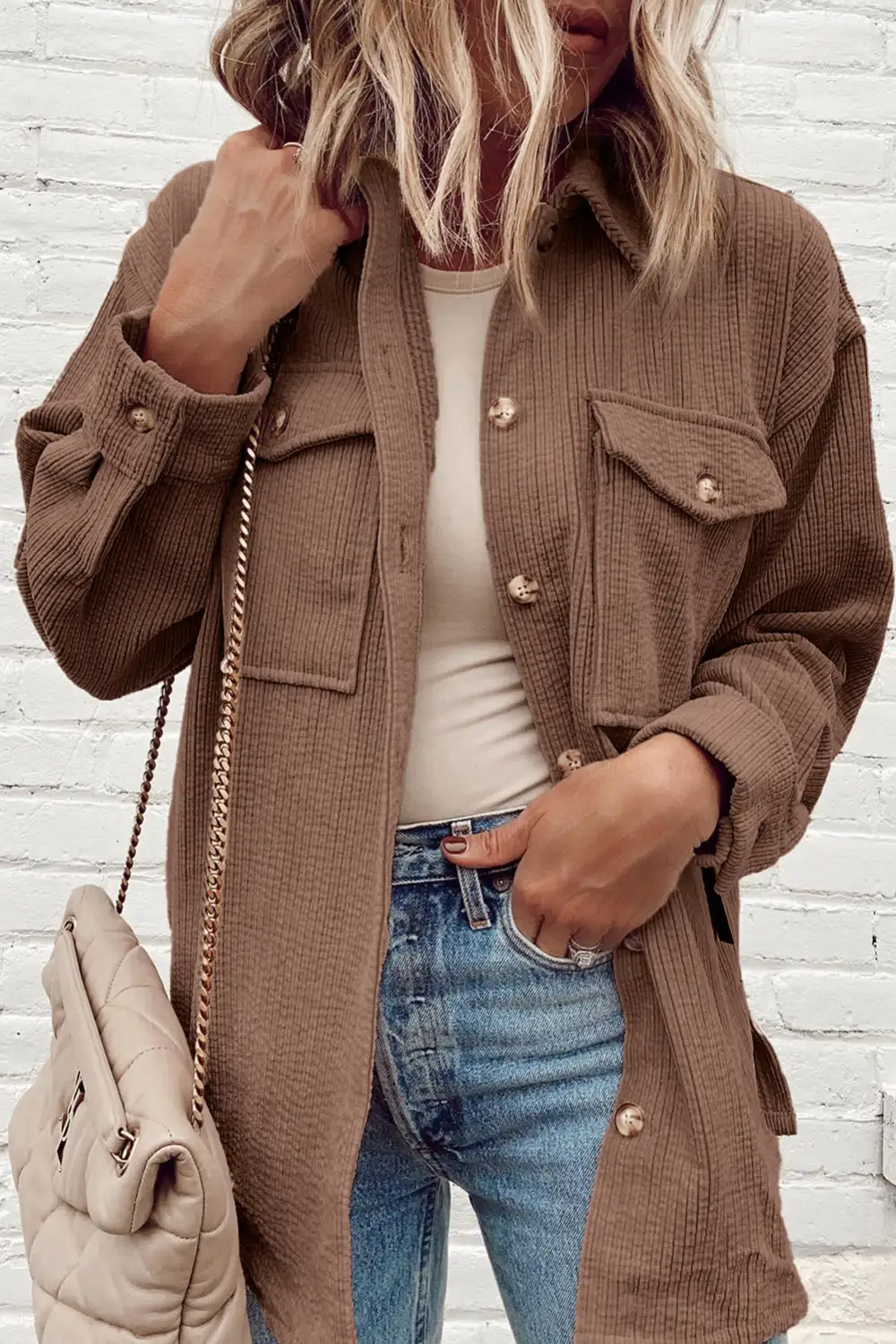 Corduroy Pocket Flap Pocket Shacket