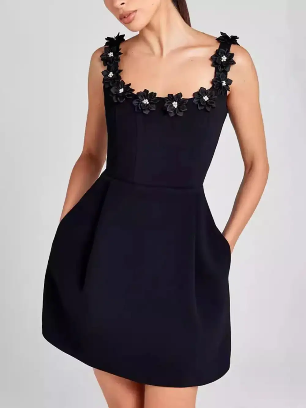 Floral Pocketed Sleeveless Mini Dress