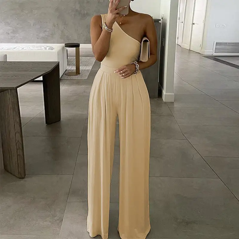 Sophisticated Office One-Shoulder Sleeveless Jumpsuit