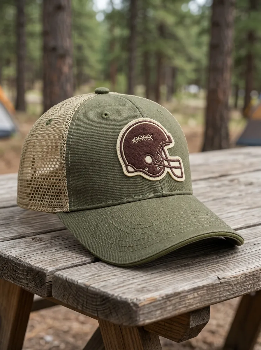 Men's Football Fan Brown Helmet Patch Printed Trucker Hat