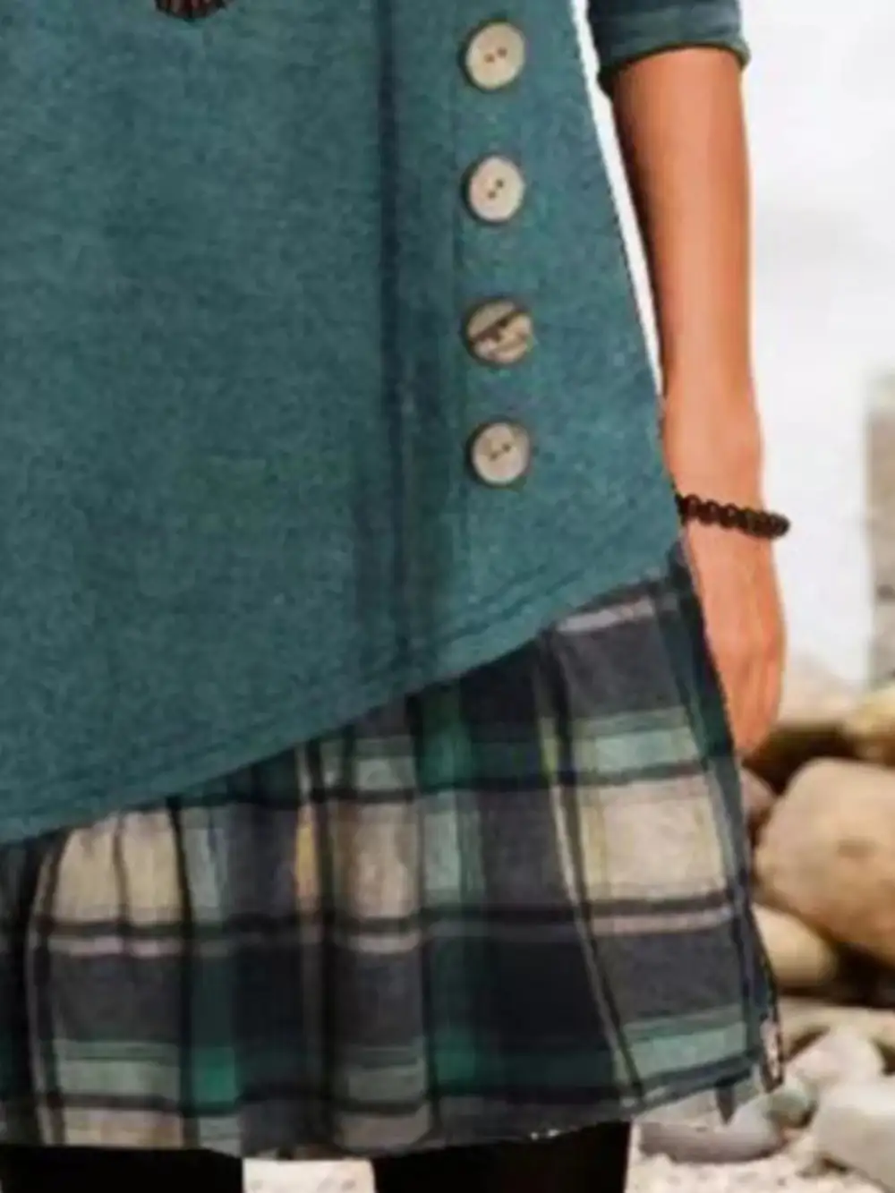 Asymmetrical Plaid Patchwork Long Sleeve Dress
