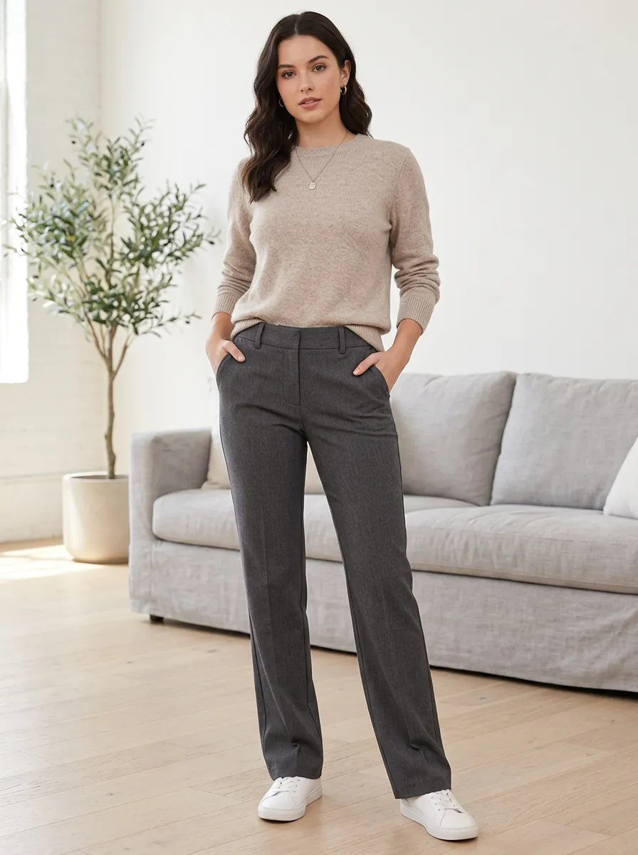 Women's Business Casual Charcoal Grey Straight Leg Trousers