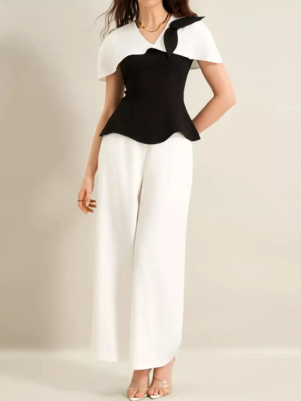 Peplum Top with Wide Leg Pants Set