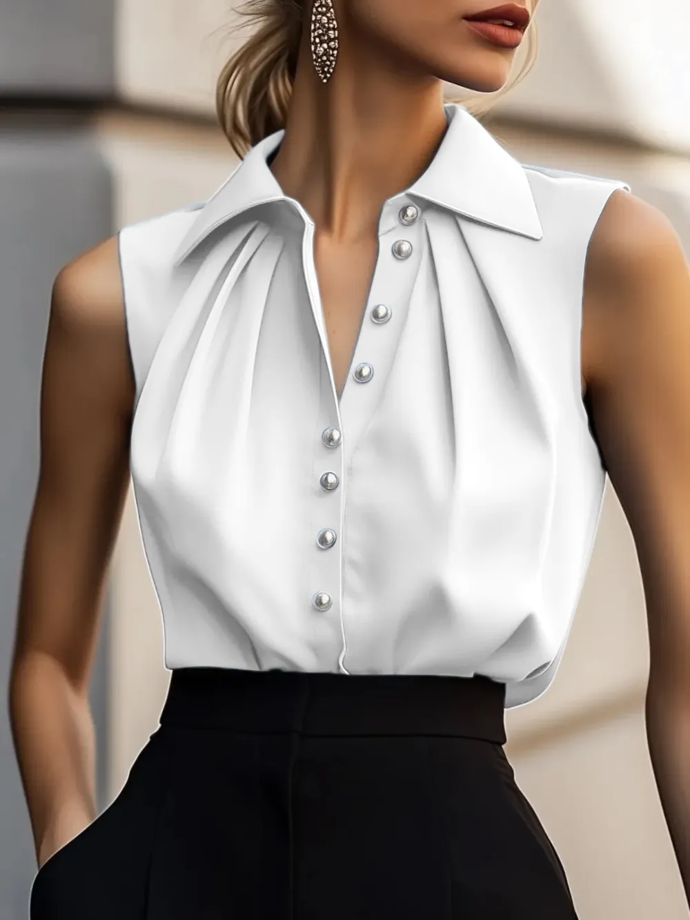 Fashion Satin Shirt Sleeveless Top