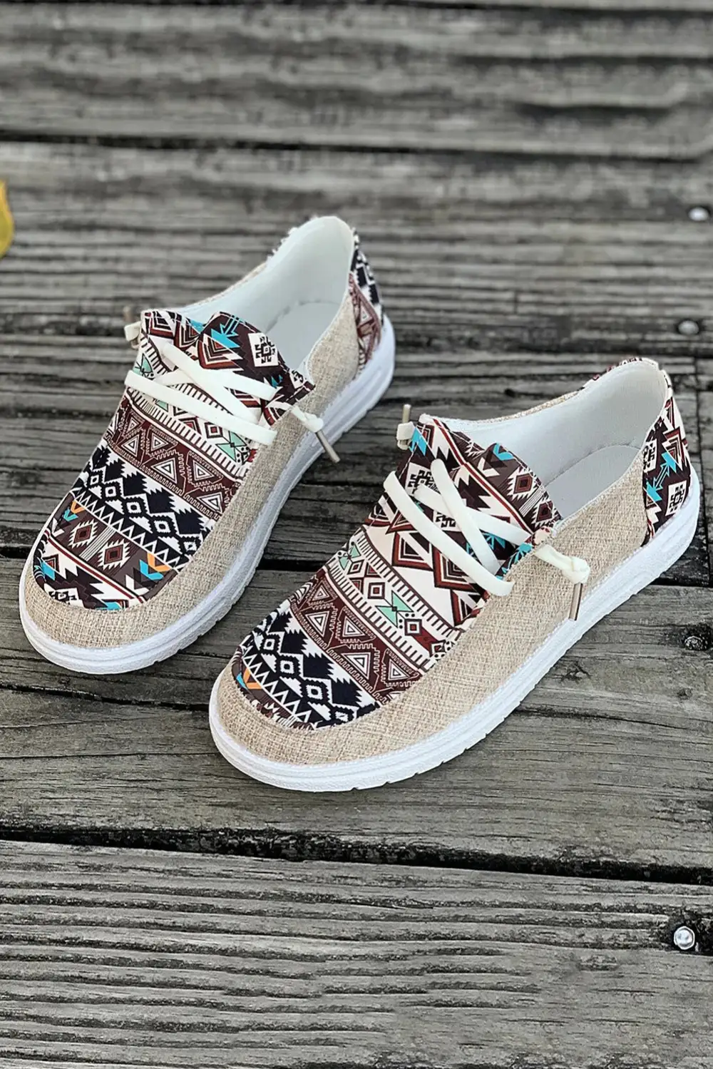 Geometric Patchwork Lace-Up Casual Sneakers