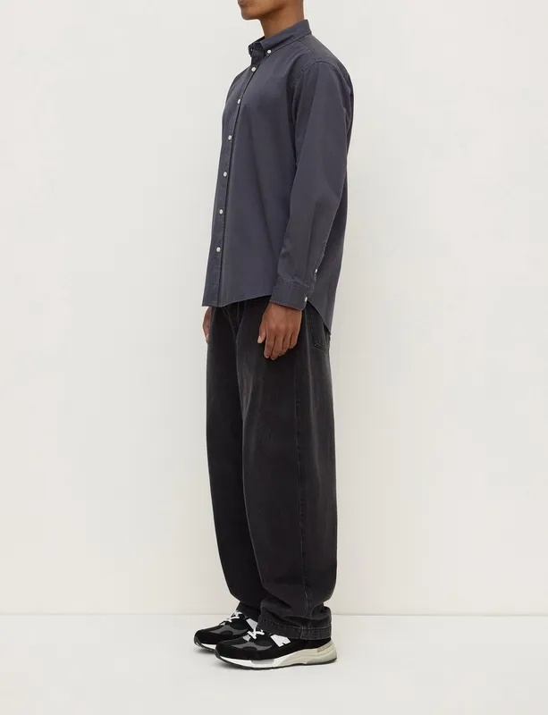 Navy Cotton Twill Button-Up Shirt