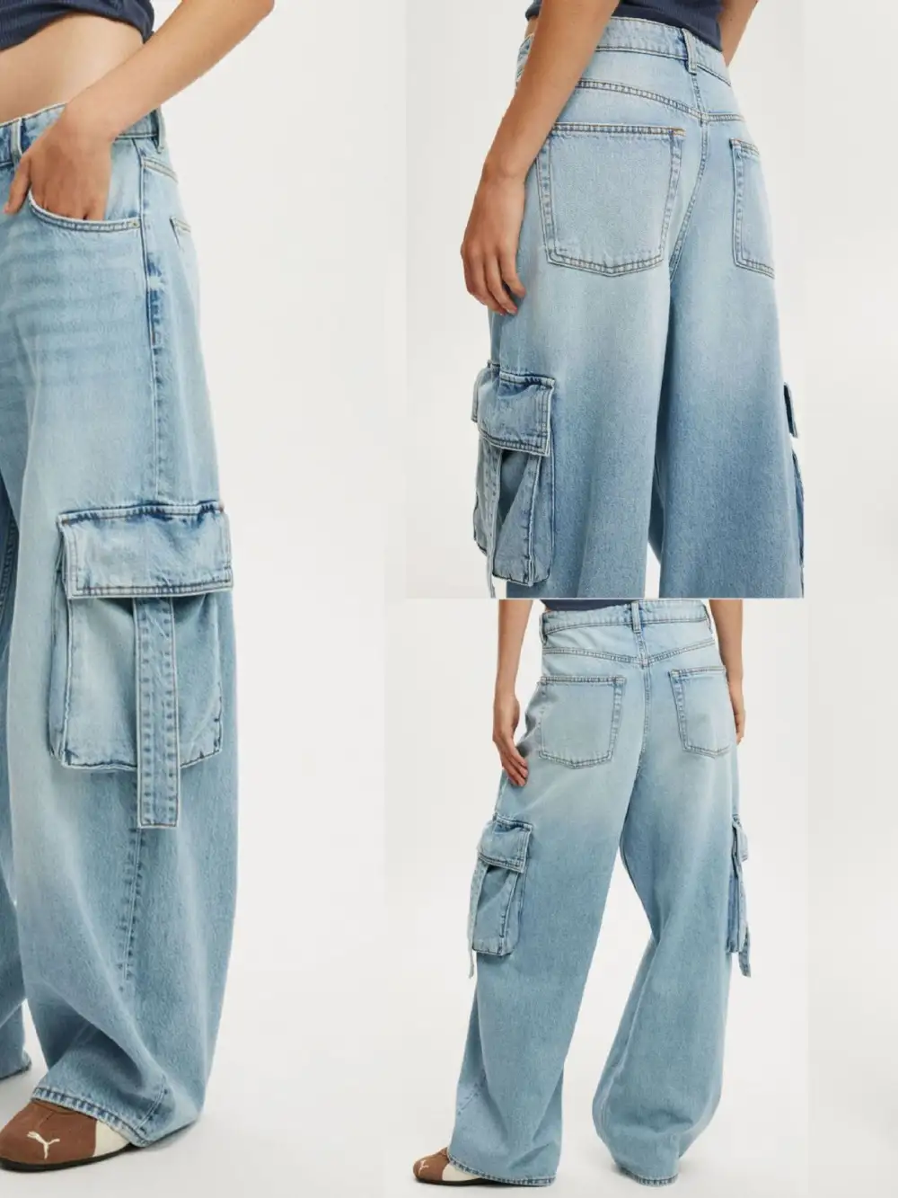 Pocketed Wide Leg Denim Jeans