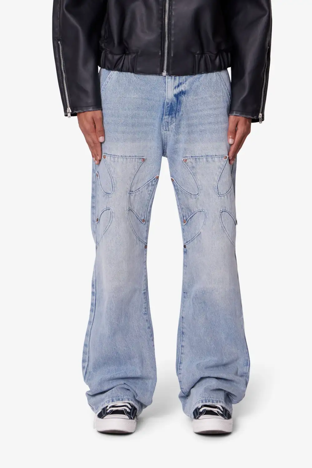 Relaxed Cross Detail Denim Jeans