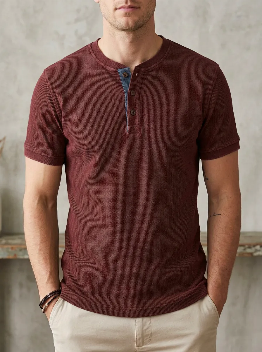 Classic Layered Men's Short-Sleeve Henley Shirt