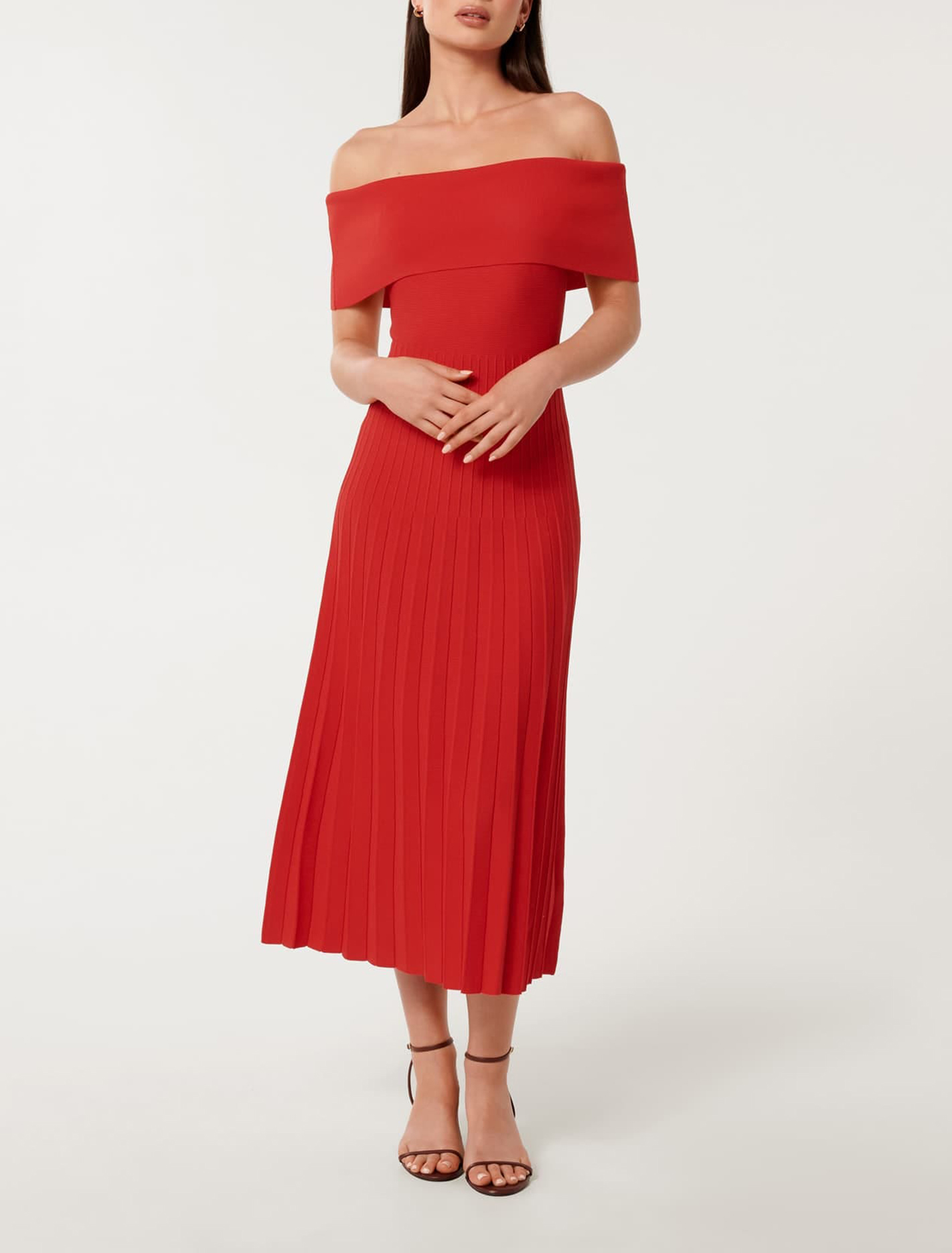 Off Shoulder Knit Midi Dress