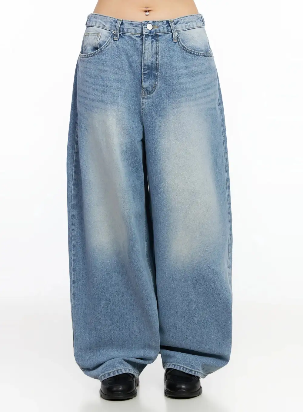 Washed Cotton Wide Leg Jeans