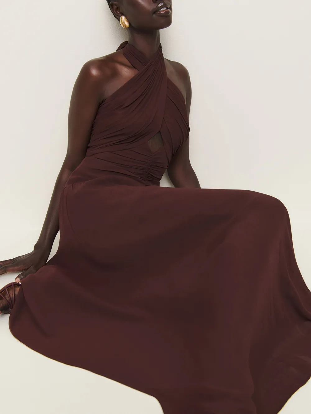 Cutout Detail Ruched Maxi Dress