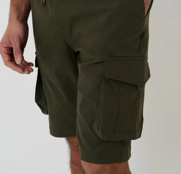 Men's Khaki Green Elastic-Waist Stretch Cargo Shorts