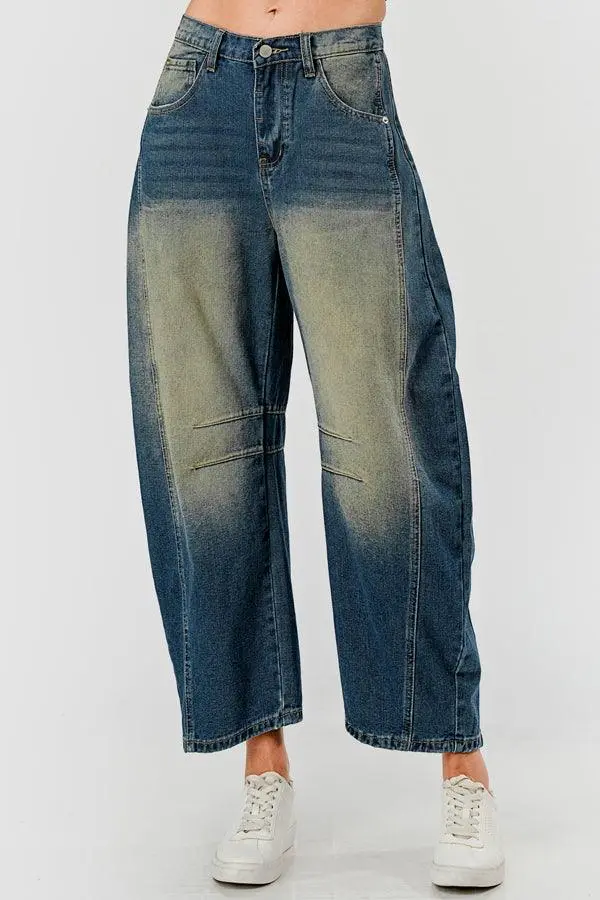 Mid Rise Barrel Denim Pants