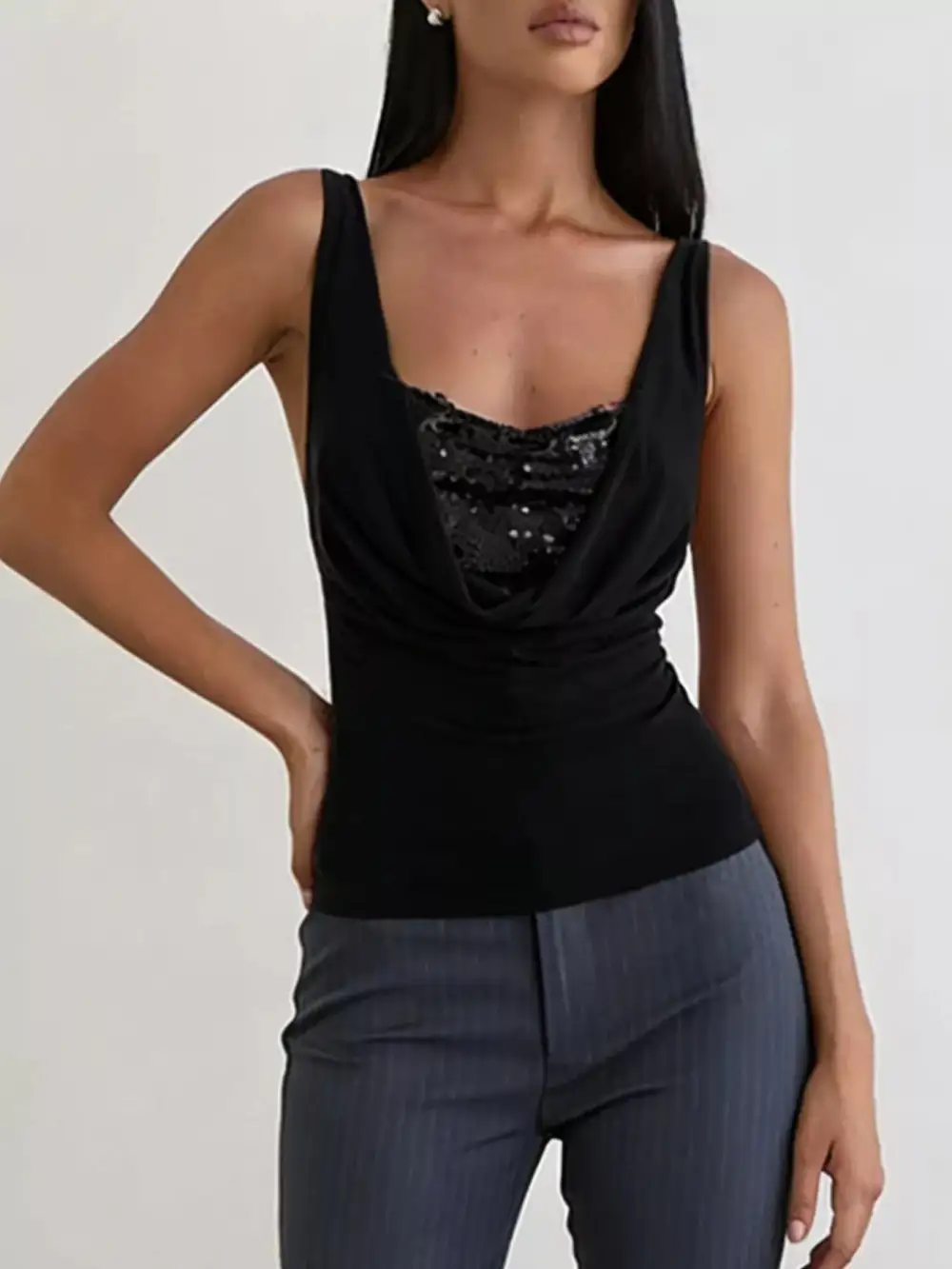 Sequin Detail Ruched Tank