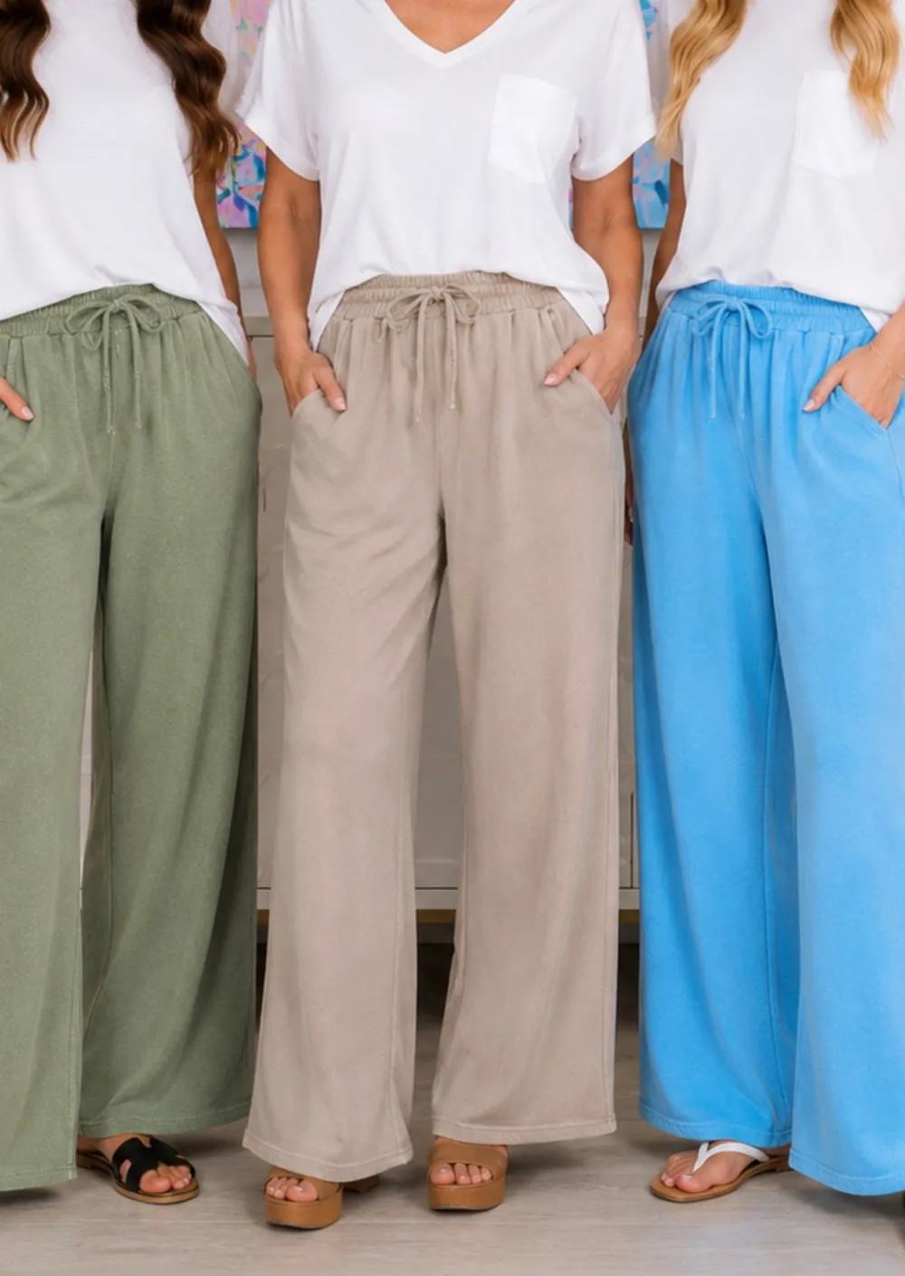 Roomy Drawstring Cotton Blend Casual Pants