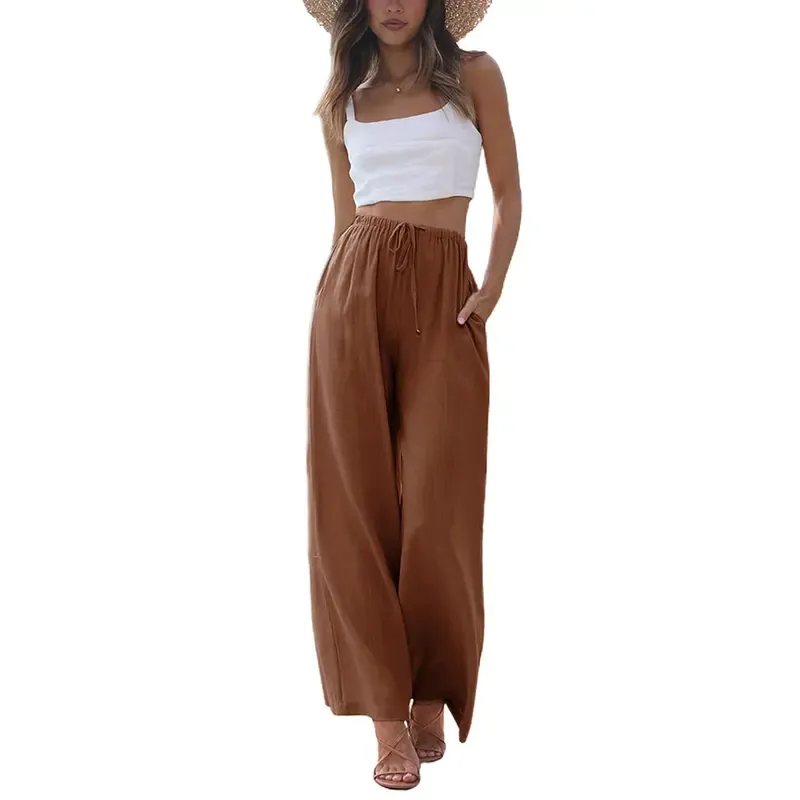 Women's Summer Cotton Linen Wide Leg Pants