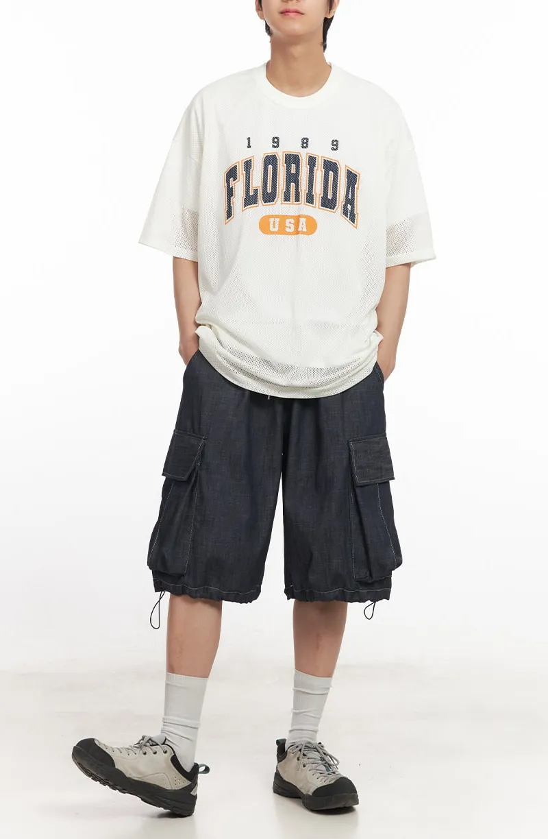 Men's Cargo Stitched Denim Shorts