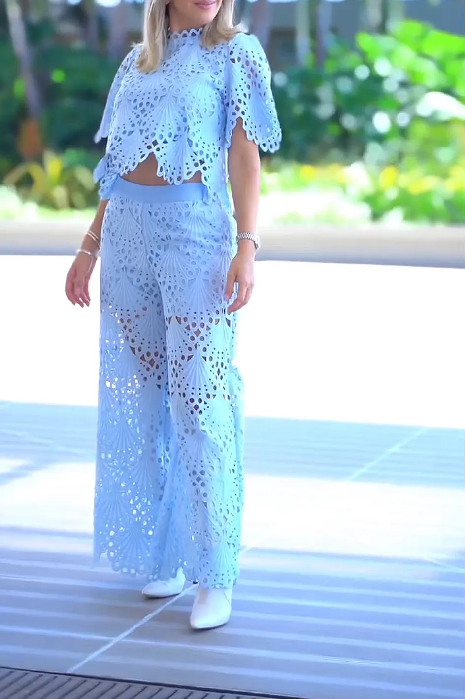 Women'S Hollow Top & Pants Set