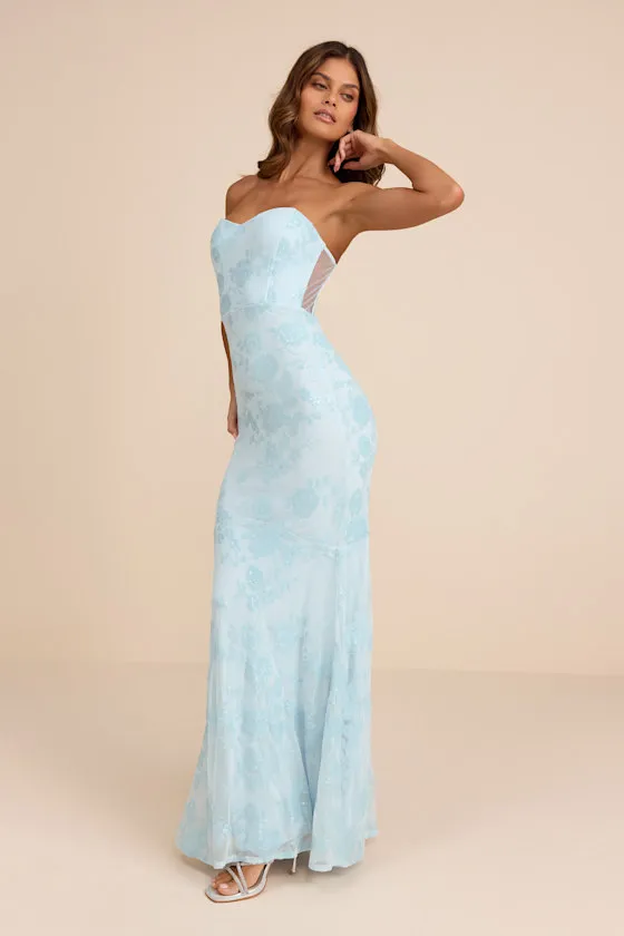 Mayley Purple Sequin Strapless Maxi Dress