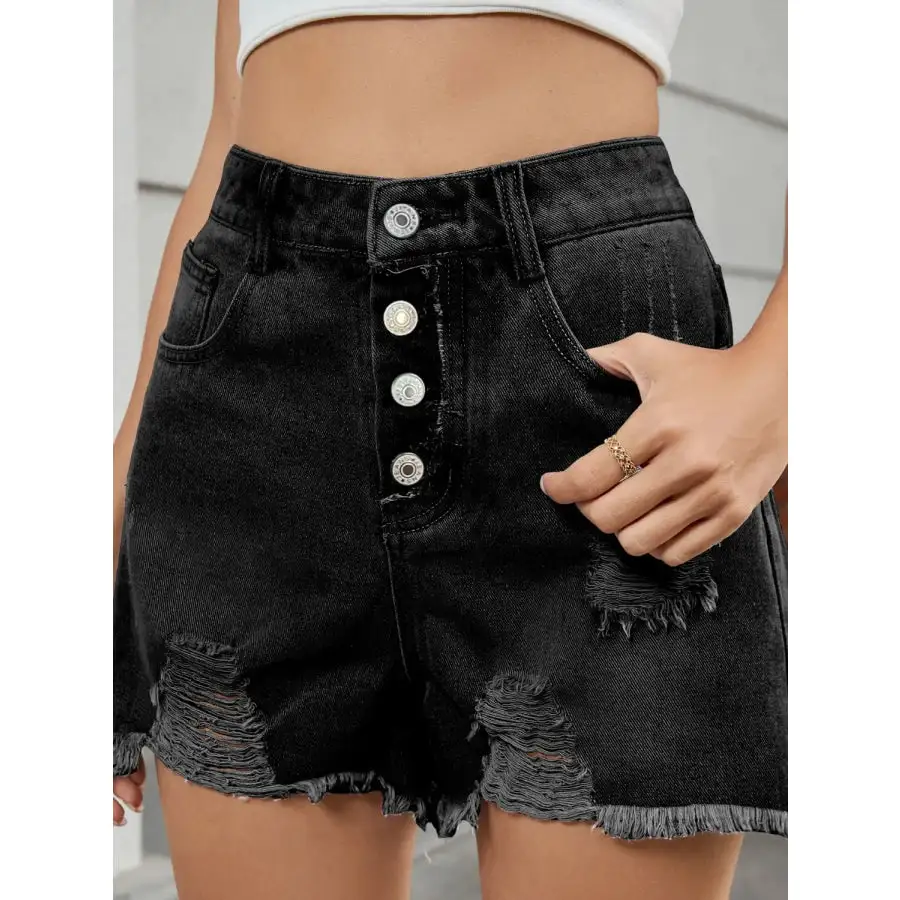 Simple Distressed Raw Hem Denim Shorts