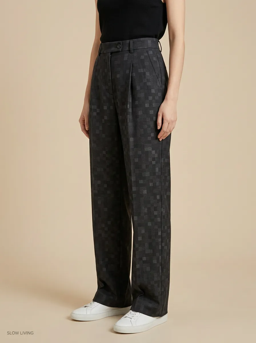 Structured Wide-Leg Printed Women's Wide-Leg Pants