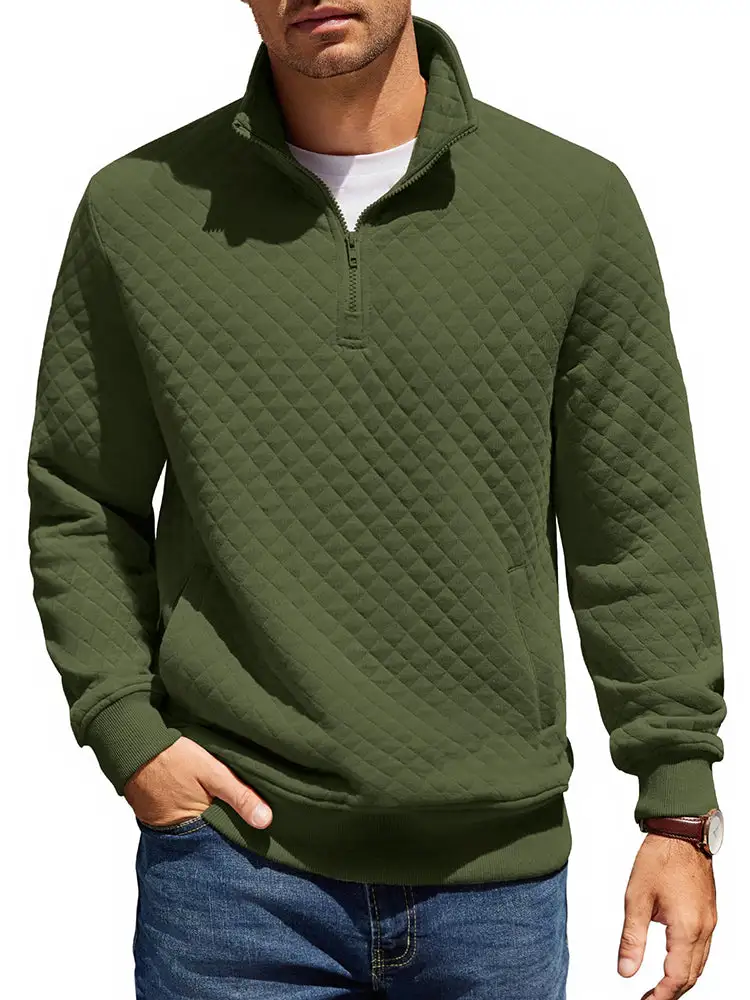 Trendy Quarter Zip Pullover Quilted Sweatshirt Hoodie
