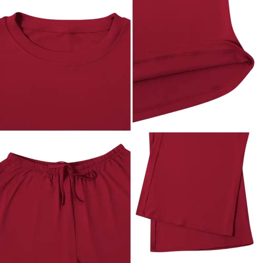 Women's 2-Piece Activewear Set Long-Sleeve Crop Top & Wide-Leg Pants Stretchy Fabric for Yoga