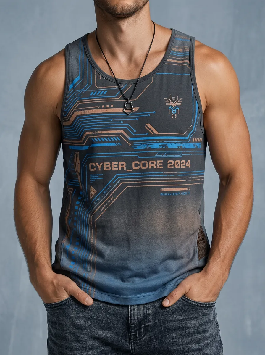Men's Cyberpunk Techwear Printed Tank Top