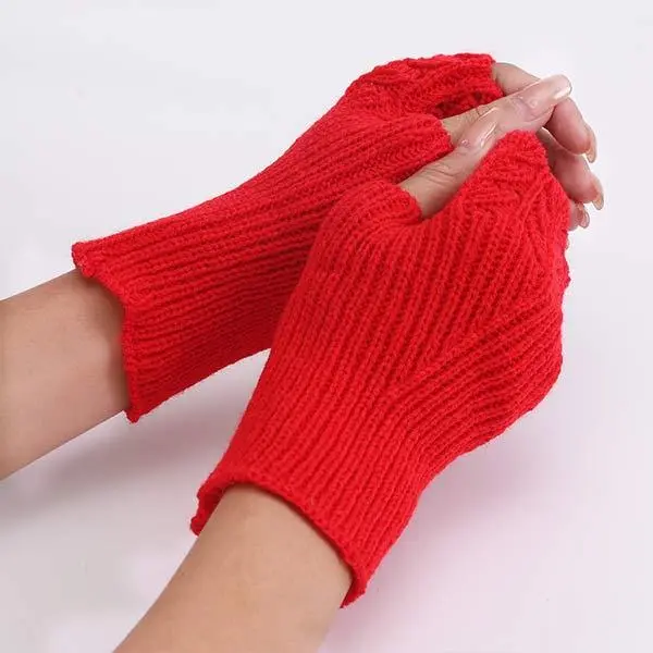 Knitted Warm Half Finger Mitts 11295498C