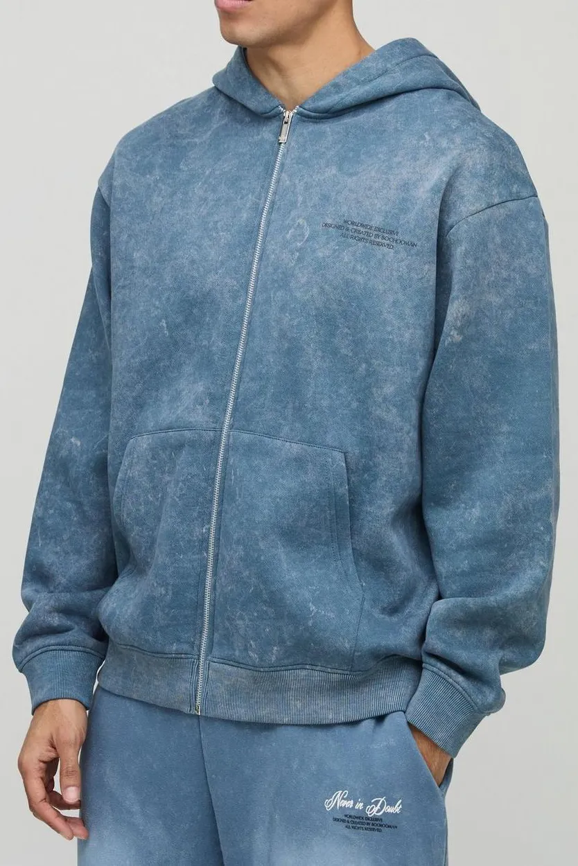 Oversized Graphic Washed Zip Through Hoodie Fall And Winter Cotton Daily