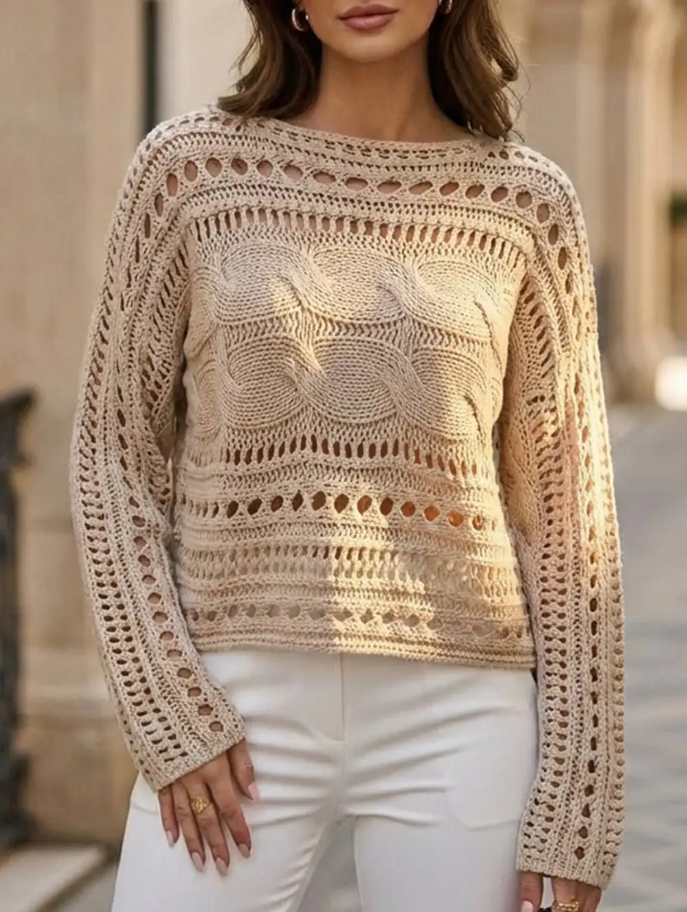 Crew Neck Short Crochet Cover Up Openwork Shirt