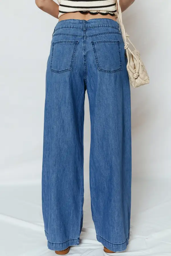 Wide Leg Dusk Lace-up Pull On Jeans