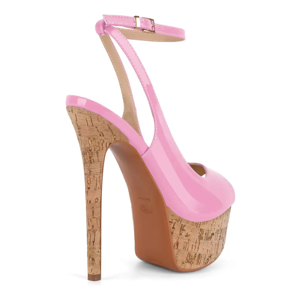 Patent Finish Peep Toe Platform Stiletto Ankle Strap Pumps