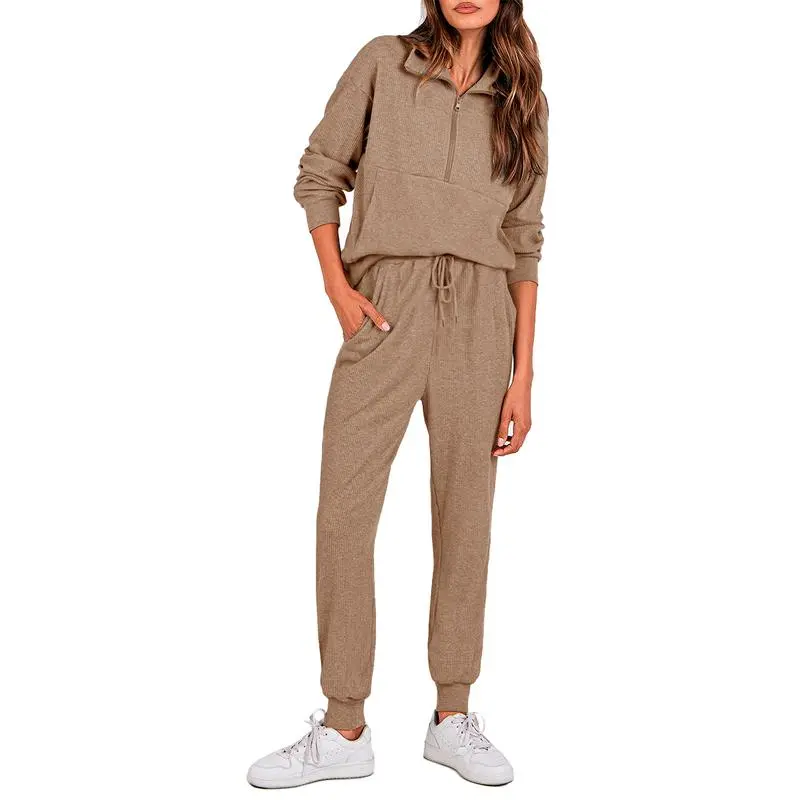 Women'S 2-Piece Sweatpants Set Long Sleeve Half Zip Pullover Sweatshirt & Joggers Pants Comfy Outfits Soft Tracksuit For Yoga Gym Activewear With Front Pocket & Elastic Waistband - Sweatsuit Loose