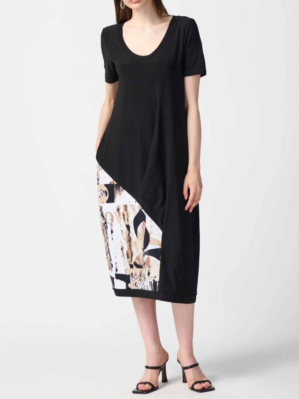 Black and Abstract Print Shift Dress