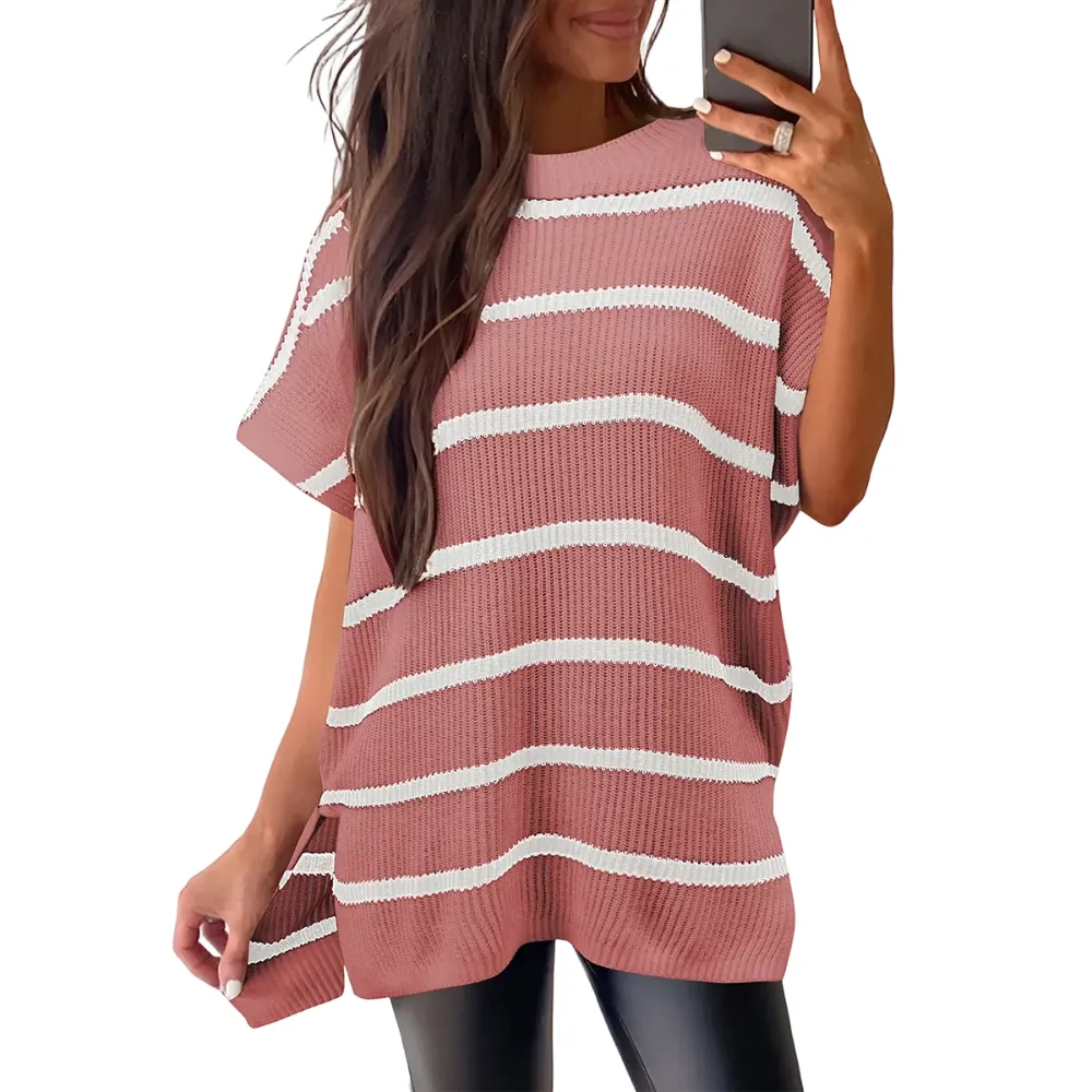 Women's loose-neckline short-sleeved sweater