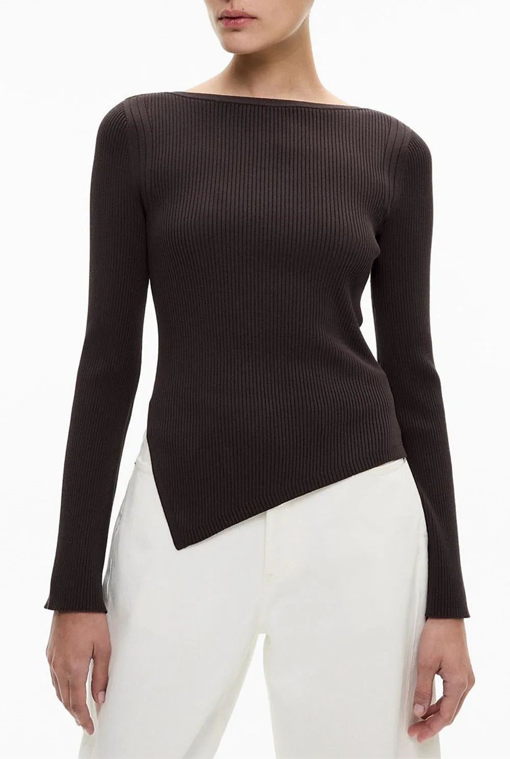 Fitted And Warm Knitted Sweater With Boat Neck