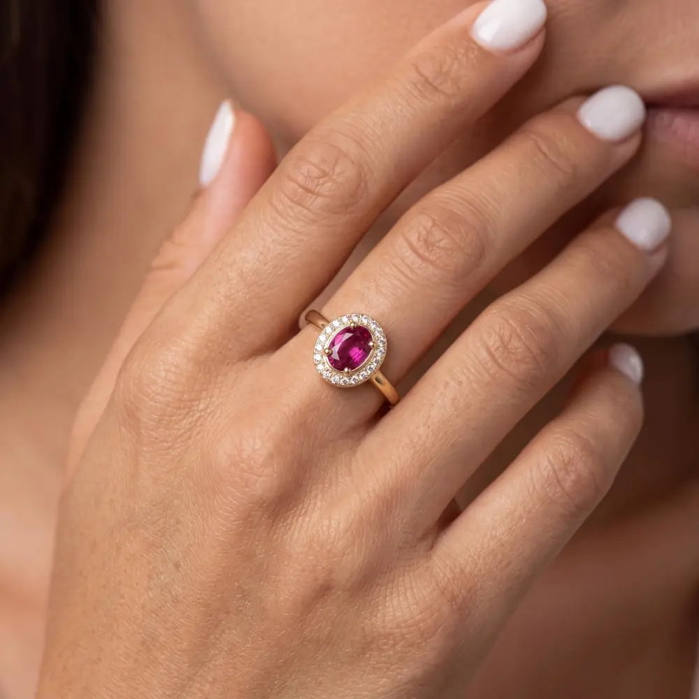 Simulated Ruby Oval Halo Ring