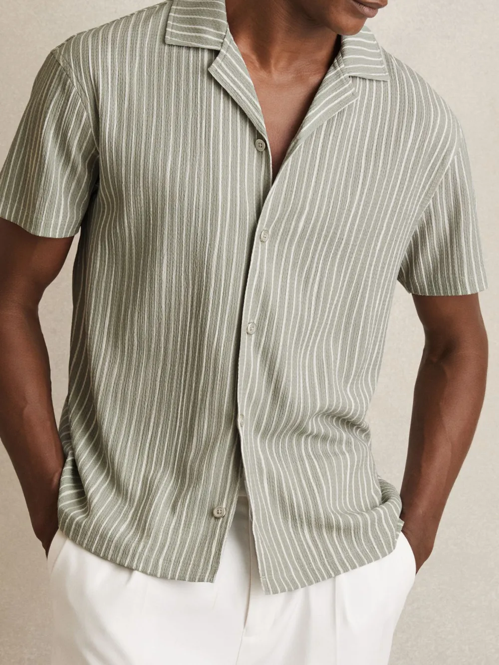 Vintage Striped Cuban Collar Men's Shirt