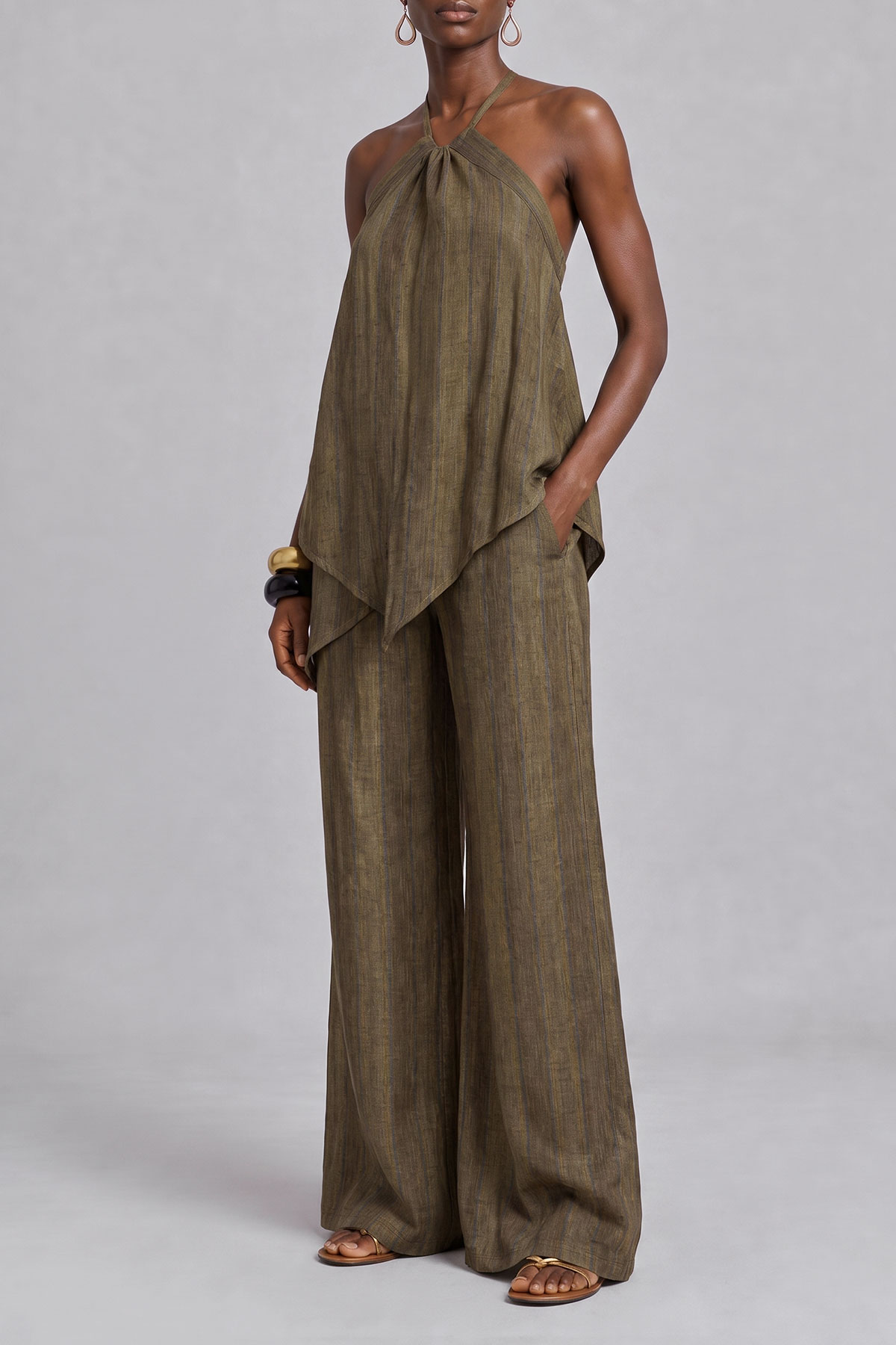 Asymmetrical Striped Matching Pants Set