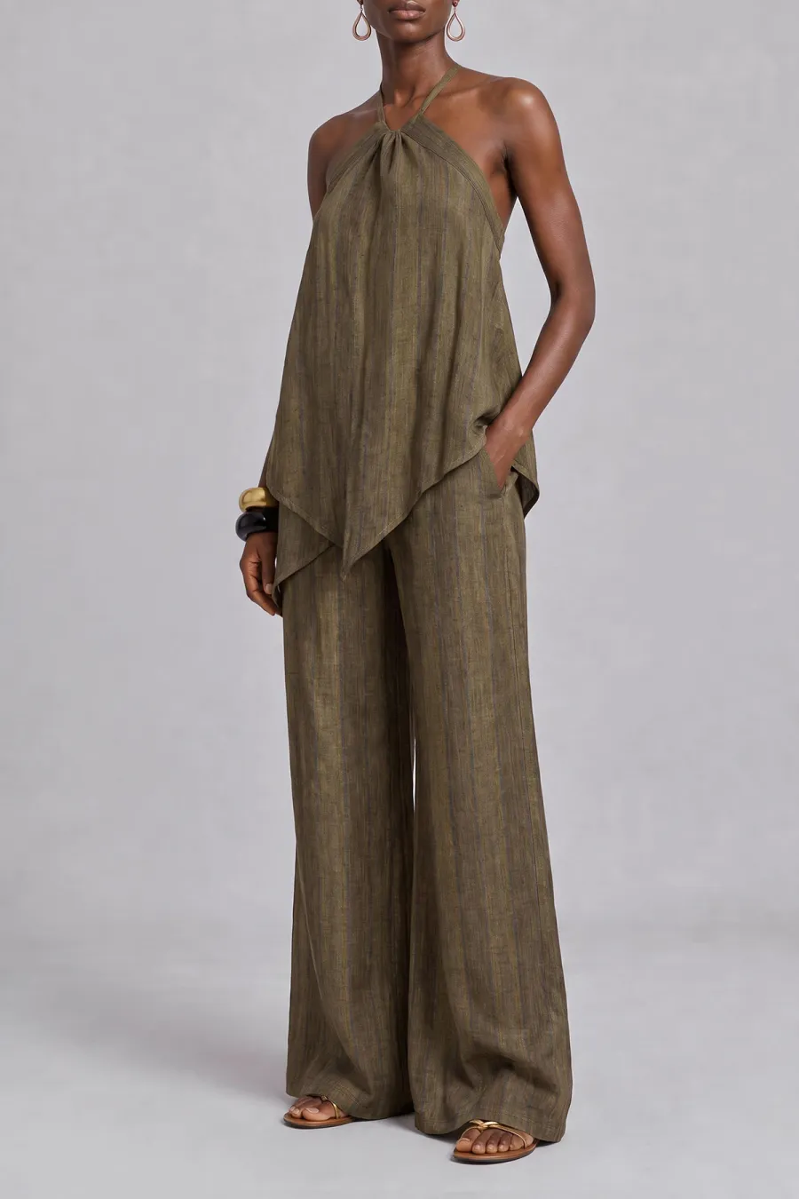 Asymmetrical Striped Matching Pants Set