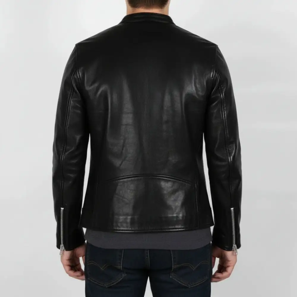 Clean Line Leather Biker Motorcycle Multi Pocket Jacket