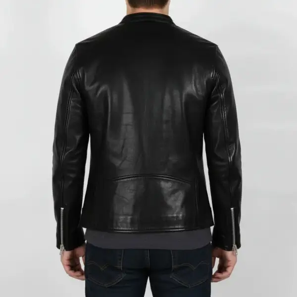 Clean Line Leather Biker Motorcycle Multi Pocket Jacket
