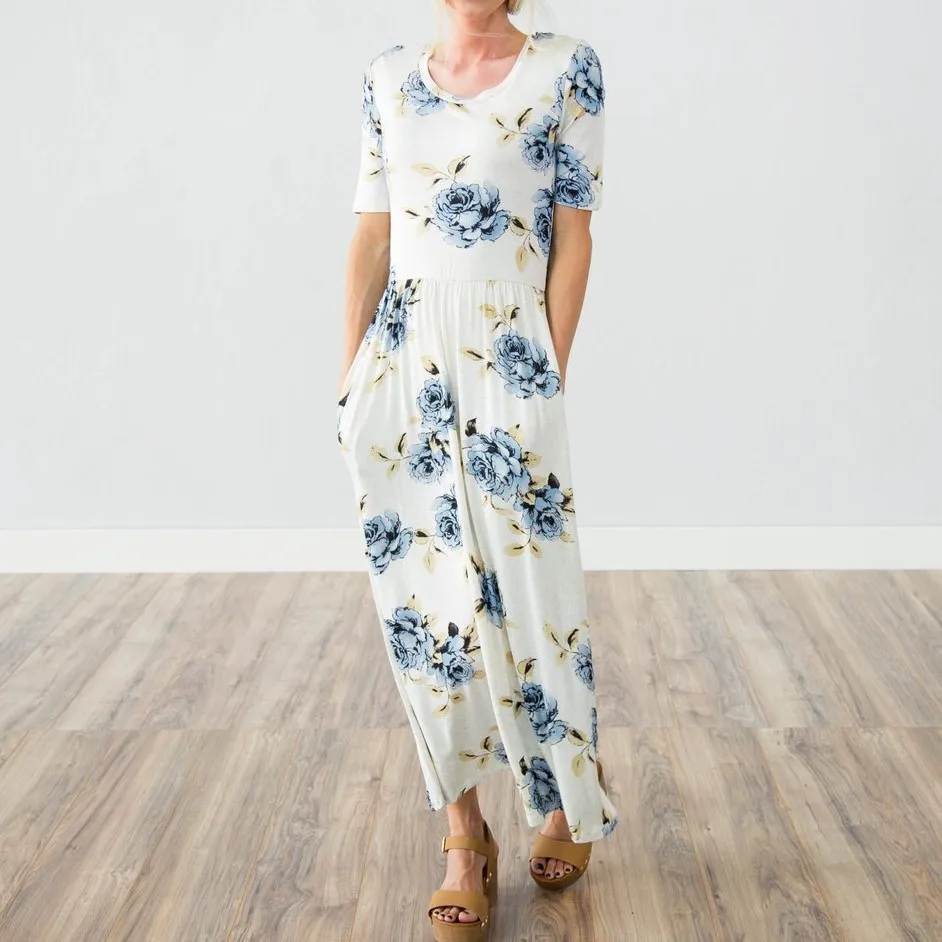 Plus Size Crew Neck Floral Dress