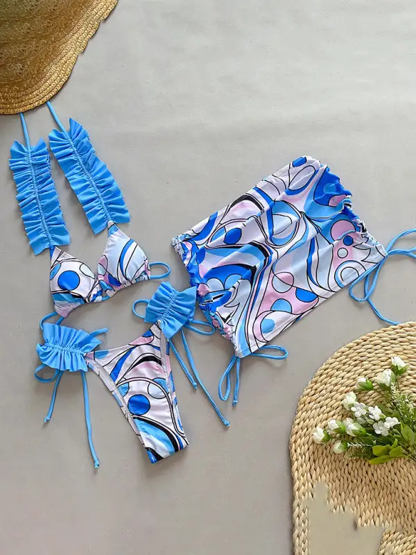 Layered Ruffled Edge Split Bikini Swim Set