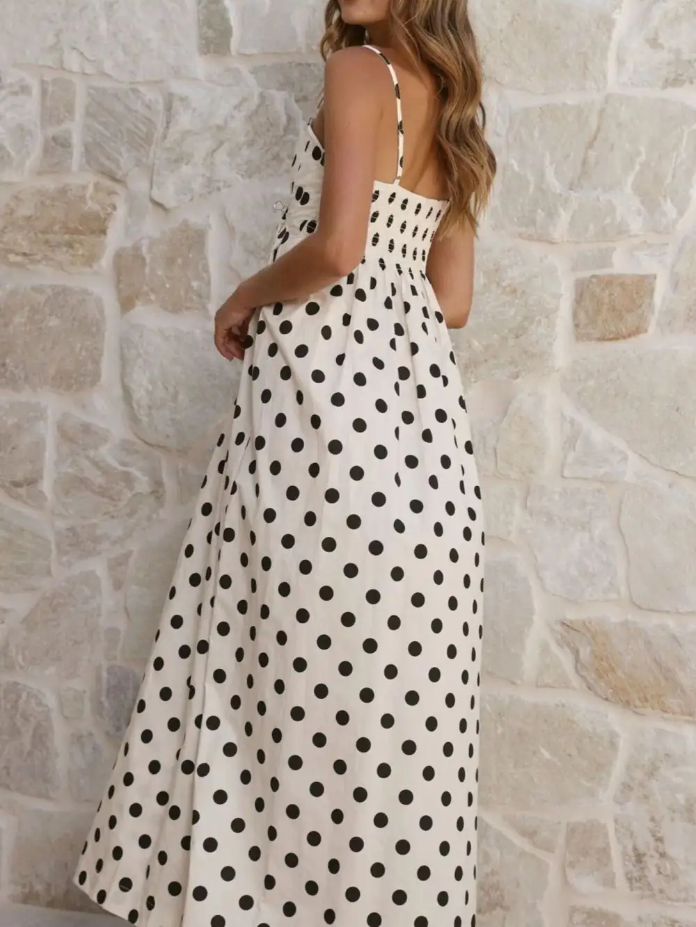 Polka Dot Pleated Maxi Dress
