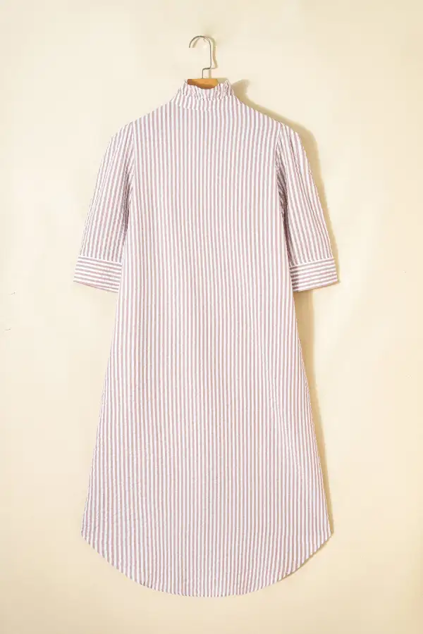 Striped Ruffle Short Sleeve Maxi Dress
